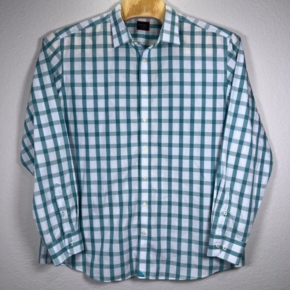 UNTUCKit Wrinkle Free Shirt Teal Gingham Check Pattern Dress Shirt XXXL - Picture 2 of 7
